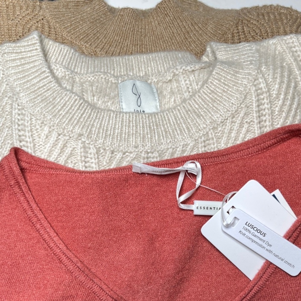Minimalist Capsule Knit Sweater Bundle Cream Tan‎ Coral Women XS 3pc